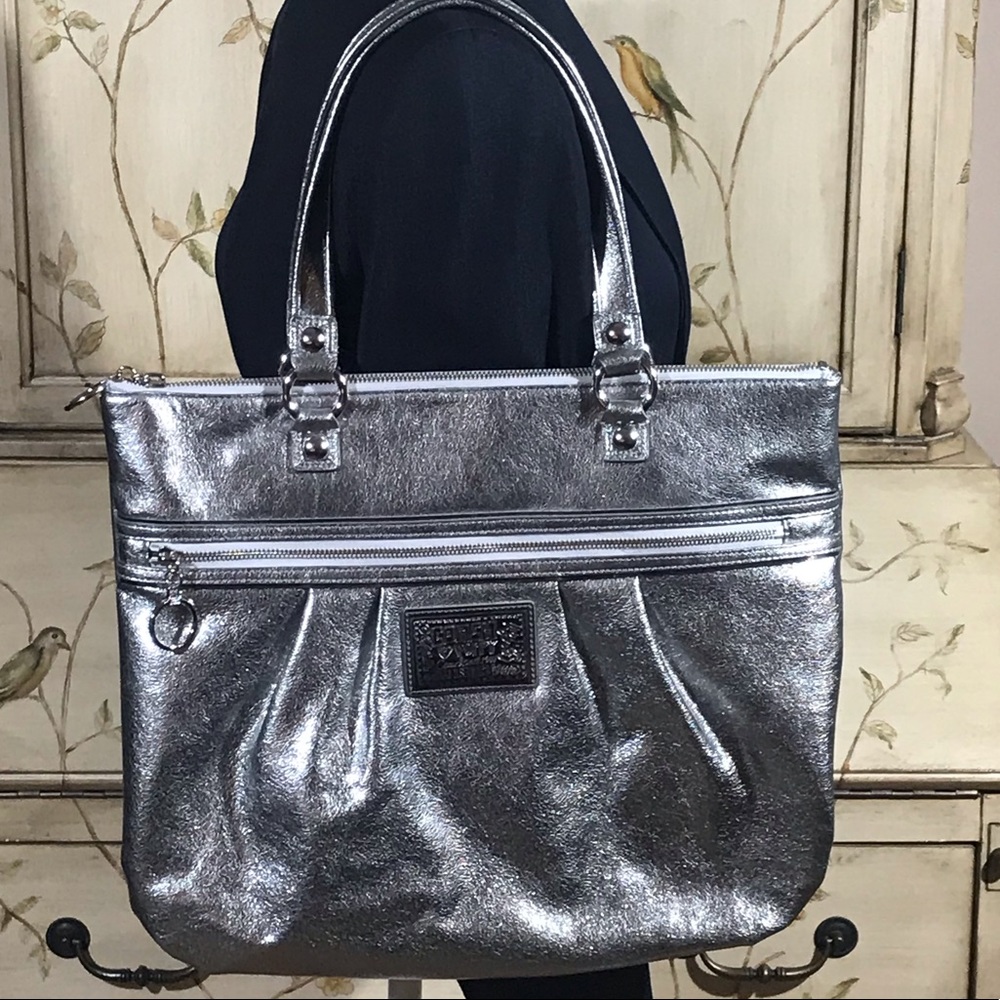 Coach Poppy Metallic Silver Glam Tote 20361E